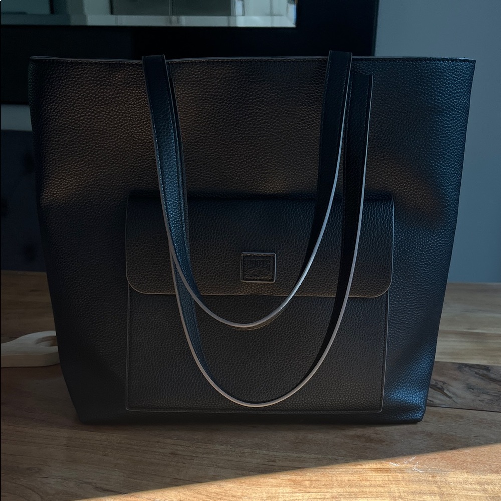 Roots Black Leather Tote Bag